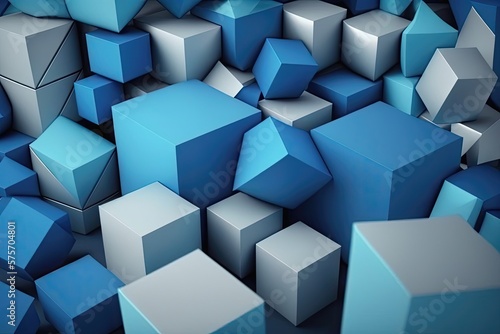Abstract 3D render blue geometric background. Generative AI