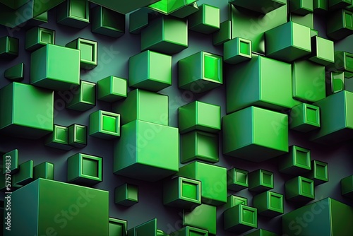 Abstract 3D render green geometric background. Generative AI