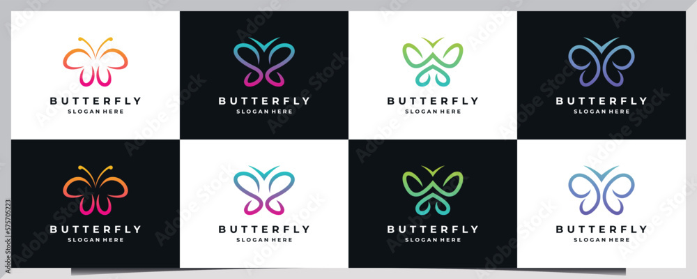 set of luxury butterfly logo design inspiration. minimalist butterfly concept, with colorful gradient colors