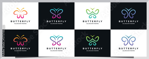 set of luxury butterfly logo design inspiration. minimalist butterfly concept, with colorful gradient colors © saturo