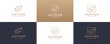 set of Feather quill pen author gold logo design icon classic stationery illustration