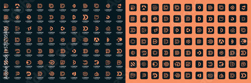 Set of abstract letter d, a logo template. with orange color style, icons for business of fashion, sport, automotive, building, technology, internet, animal, simple. photo