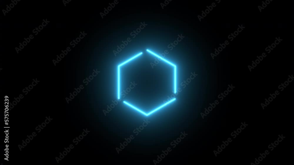 Abstract background with neon hexagon shapes moving on camera with tunnel effect. Seamless loop 4K neon animation Abstract background with neon hexagon shapes moving on camera with tunnel effect. Seamless loop 4K neon animation