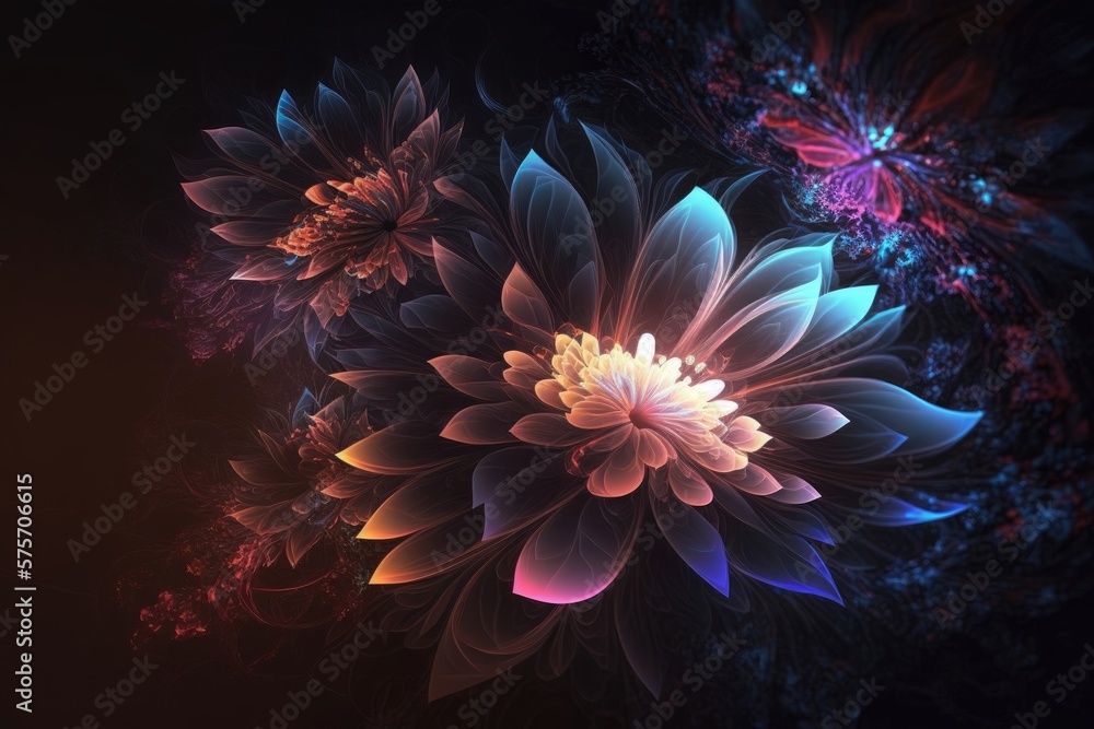 Fantasy luminous flowers beautiful floral background. Generative AI Fantasy luminous flowers beautiful floral background. Generative AI
