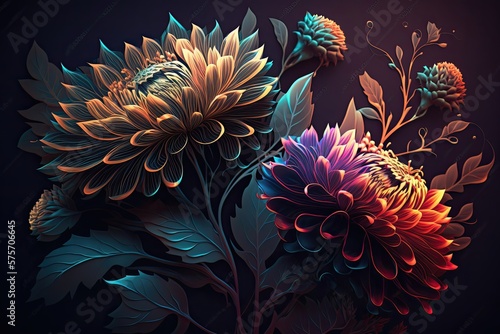 Fantasy luminous flowers beautiful floral background. Generative AI © AdriFerrer