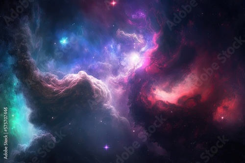 Nebula and galaxies in outer space endless universe. Generative AI