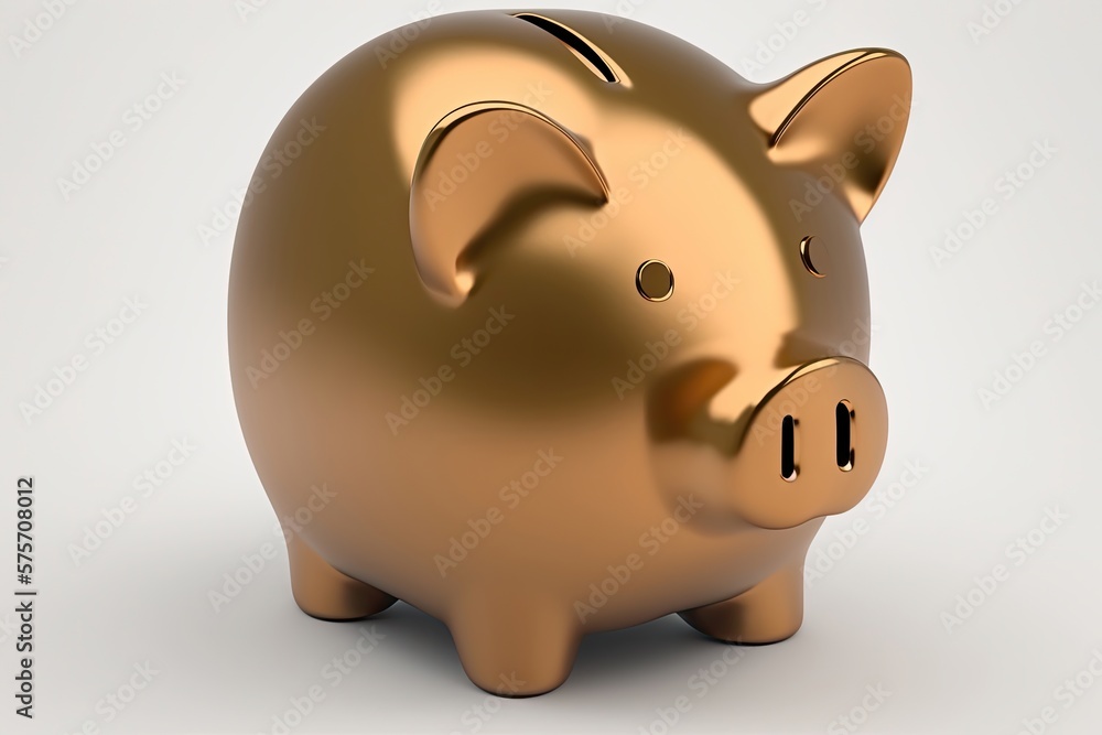 Gold piggy bank savings coin isolated on white background. Generative AI Gold piggy bank savings coin isolated on white background. Generative AI