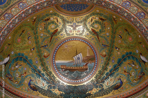 Notre-Dame de la Garde basilica, Marseille. Apse mosaic. France.