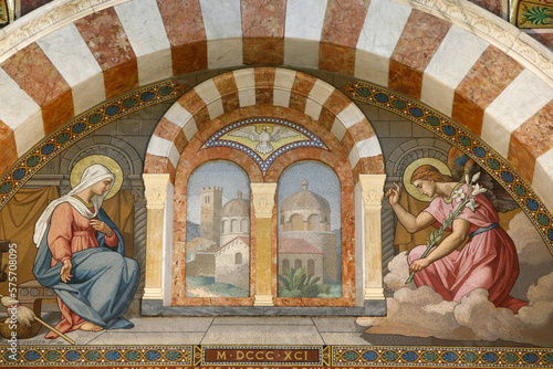 Notre-Dame de la Garde basilica, Marseille. Apse mosaic. The Annunciation. France. photo