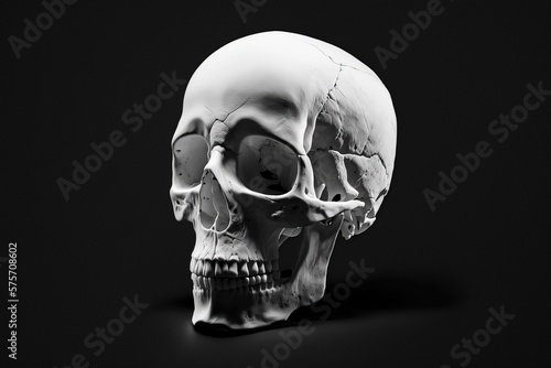 crâne humain isolé, tête de mort sur fond noir photo