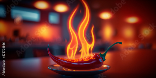 Fiery Red Hot Chili Pepper with Flames and Fire Illustration