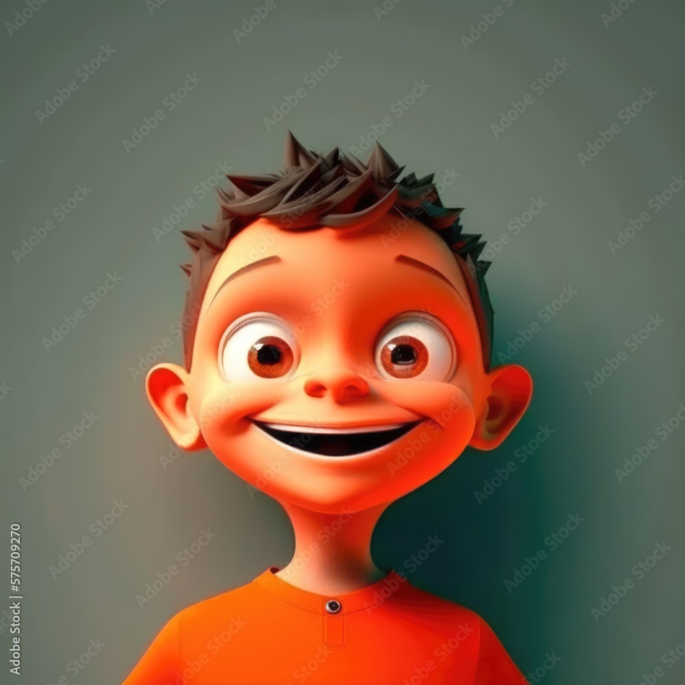 Mischievous boy with a wide grin against an orange wall, digital character avatar AI generation. Mischievous boy with a wide grin against an orange wall, digital character avatar AI generation.