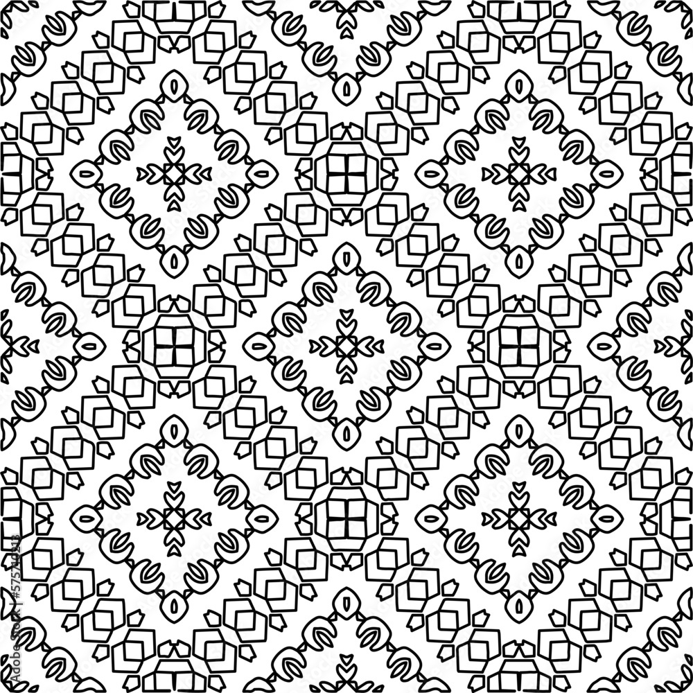 Monochrome ornamental texture with smooth linear shapes, zigzag lines, lace pattern.Abstract geometric black and white pattern for web page, textures, card, poster, fabric, textile. Monochrome ornamental texture with smooth linear shapes, zigzag lines, lace pattern.Abstract geometric black and white pattern for web page, textures, card, poster, fabric, textile.