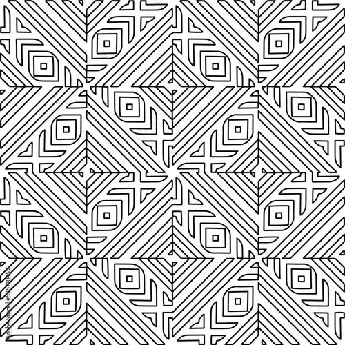  Monochrome ornamental texture with smooth linear shapes  zigzag lines  lace pattern.Abstract geometric black and white pattern for web page  textures  card  poster  fabric  textile.
