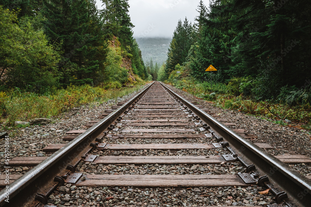 Railway in the countryside, train track in West Canada Railway in the countryside, train track in West Canada