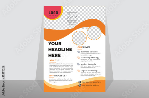 Modern flyer design for advertising promotion and growth company. abstract flat flyer design . orange & yellow color flyer. creative unique nice clean white background design. Half page A4 flyer Free