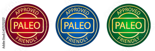Set of Paleo approved friendly stamps. Paleo diet. Product label. Logo or icon. Sticker