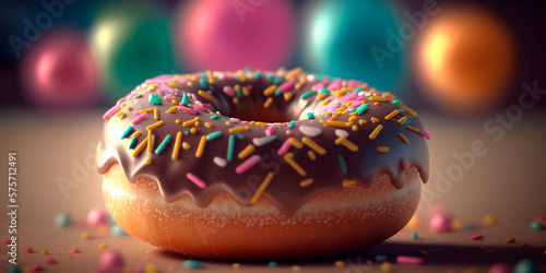 Close-up Illustration of Single Donut with Bokeh Background