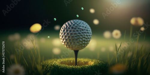 Golf Ball on Green Field with Bokeh Effect Illustration