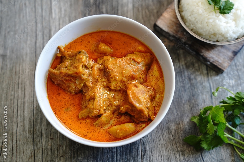 Malaysian style chicken curry with potatoes | kari ayam, selective focus Malaysian style chicken curry with potatoes | kari ayam, selective focus