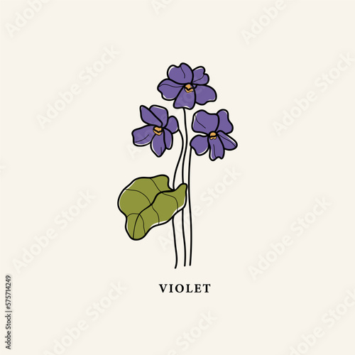 Line art violet flower drawing
