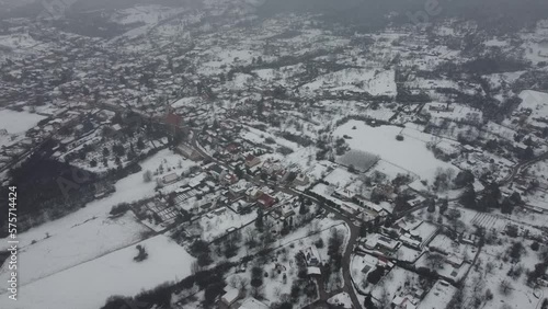 Snowy village drone footage