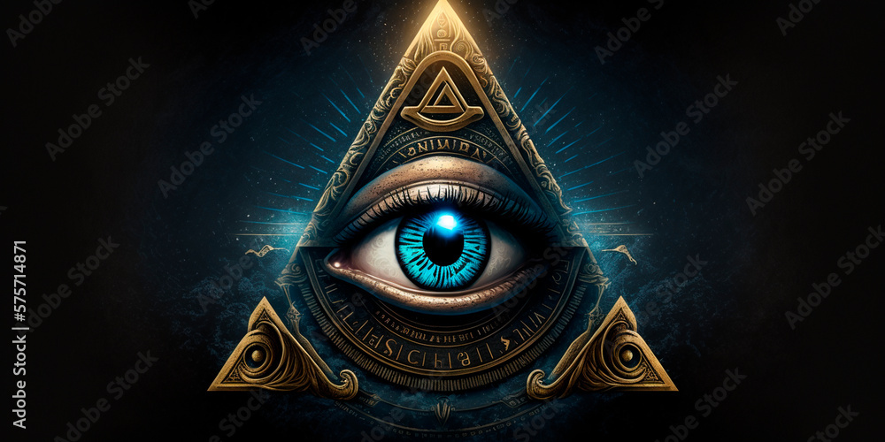 The All-Seeing Eye of the Illuminati in a Triangle, Illustrated - obrazy, fototapety, plakaty 
