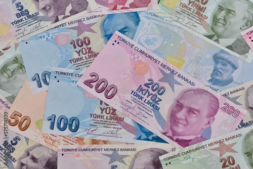 turkish banknotes background.5-10-20-50-100-200 banknote photo