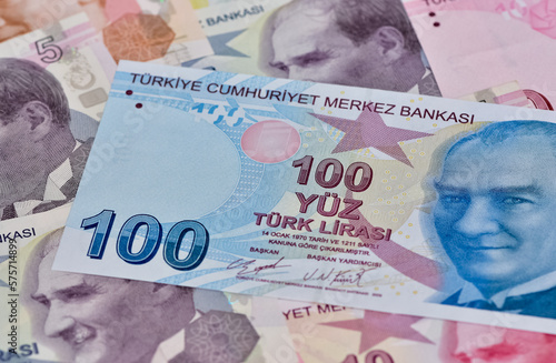 100 turkish lira banknotes background. photo