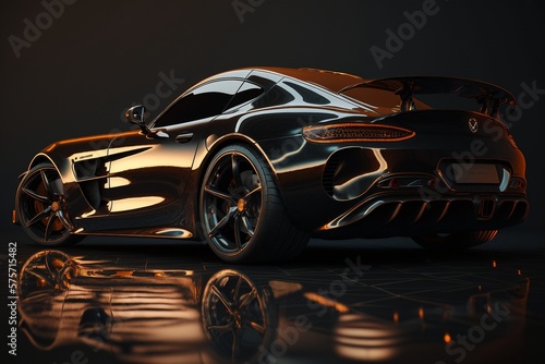 Cool black generic sports car isolated on a black background illustrated with generative AI