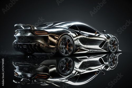 Futuristic generic exotic sports car isolated on a black background illustrated with generative AI © Grego