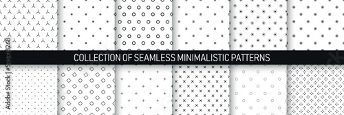 Collection of vector seamless minimalistic patterns. Modern stylish fabric prints. Endless black and white backgrounds