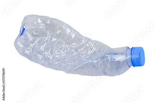 Used crushed pet plastic bottle isolated. recycling and environment concept copy space