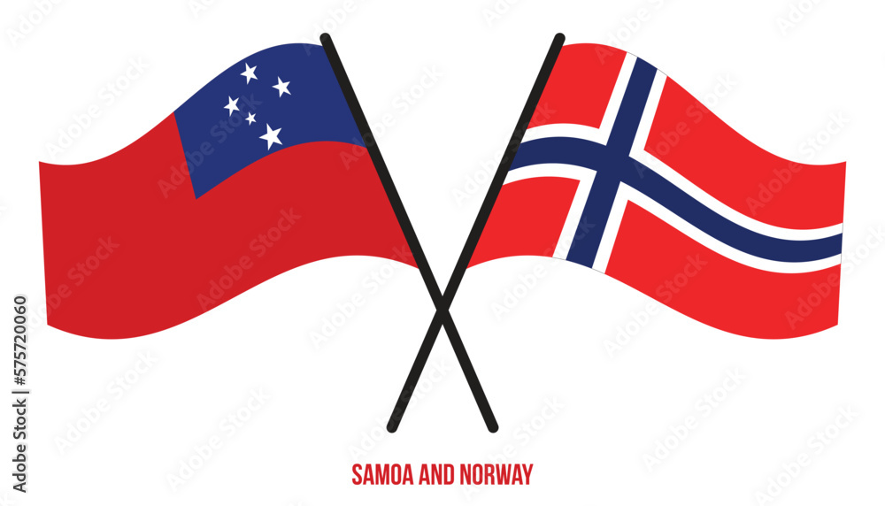 Samoa and Norway Flags Crossed And Waving Flat Style. Official Proportion. Correct Colors.