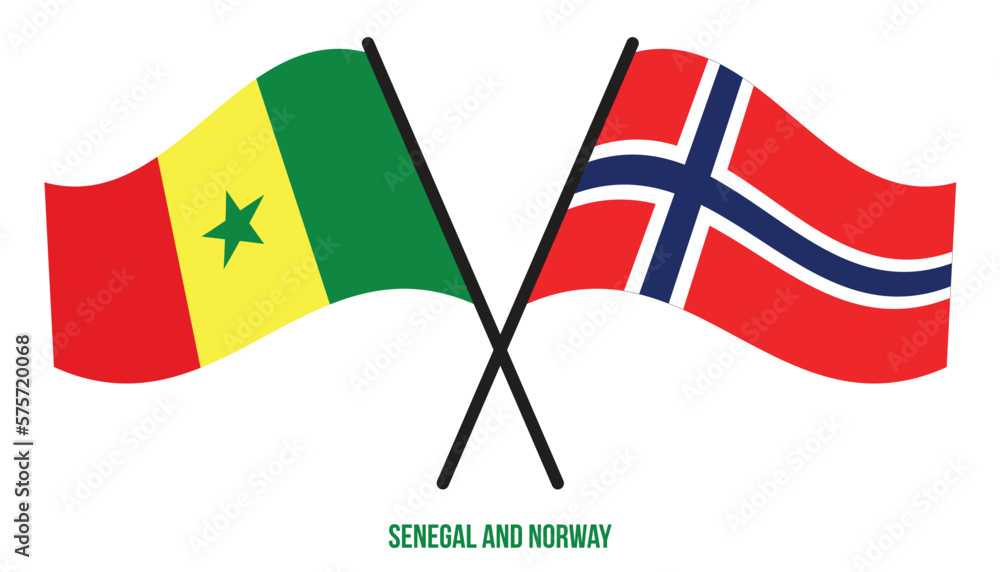 Senegal and Norway Flags Crossed And Waving Flat Style. Official Proportion. Correct Colors Senegal and Norway Flags Crossed And Waving Flat Style. Official Proportion. Correct Colors