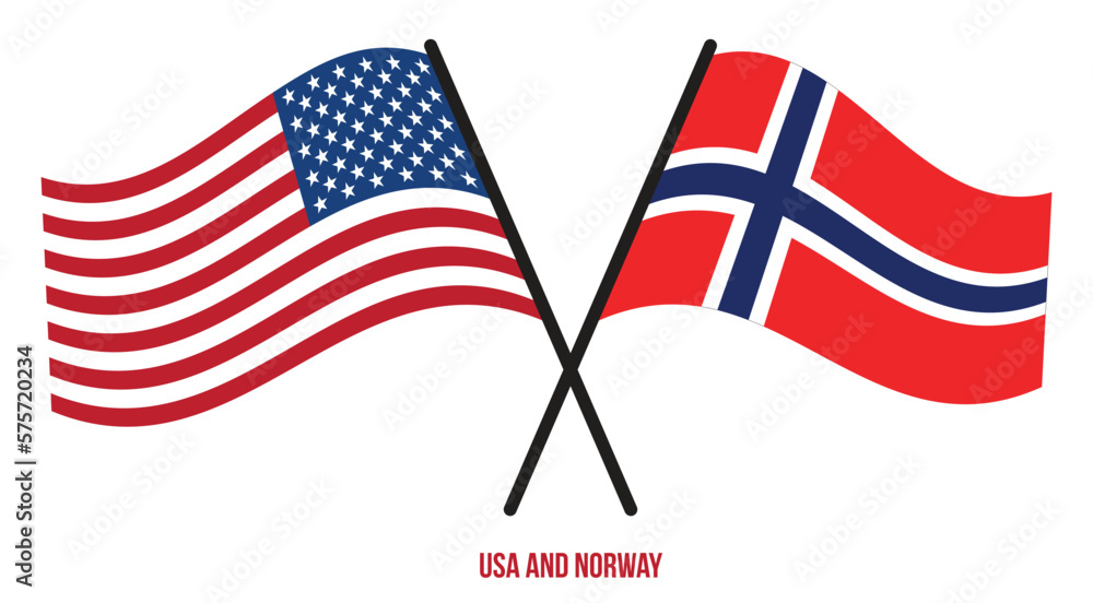 USA and Norway Flags Crossed And Waving Flat Style. Official Proportion. Correct Colors.