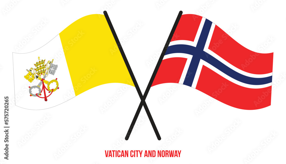 Vatican City and Norway Flags Crossed And Waving Flat Style. Official Proportion. Correct Colors.