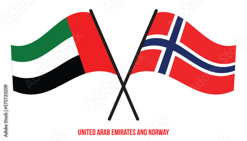 United Arab Emirates and Norway Flags Crossed And Waving Flat Style. Official Proportion.