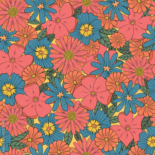 retro floral seamless pattern decorated with groovy flowers for wrapping paper  scrapbooking  stationary  textile prints  backgrounds  etc. EPS 10