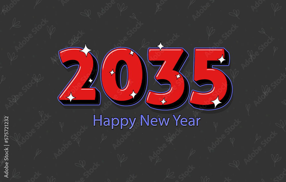 Happy New Year 2035 Numbers Written In a Red Bold Font On Floral Background.