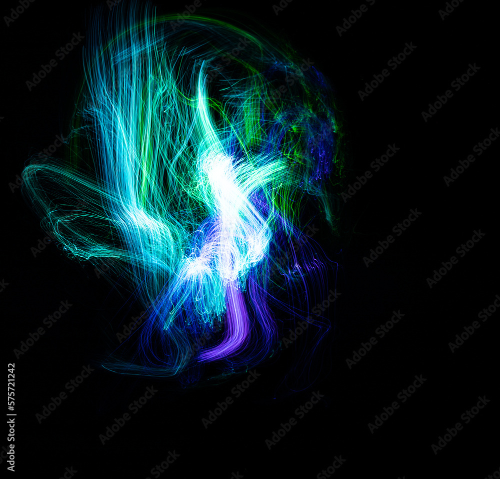 Light painting photography with the fiber optic, Abstract art. Day of