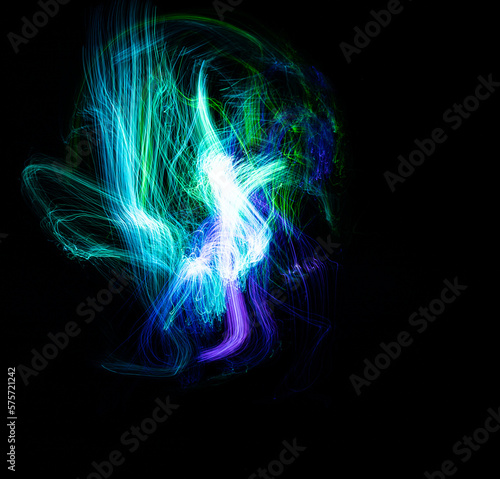 Light painting photography with the fiber optic, Abstract art. Day of Light celebrations. photo