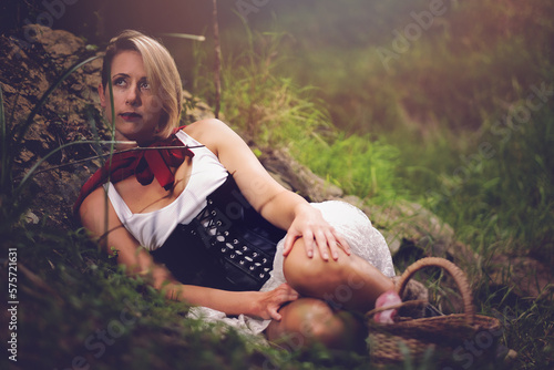 Red Riding Hood pretend in the forest