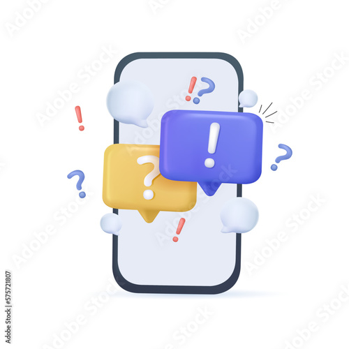Task management 3D app on mobile phone. Vote online FAQ, question answer in phone, survey, feedback, questionnaire, mark