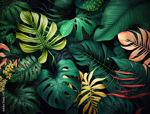abstract green leaf texture, nature background, tropical leaf Generative AI