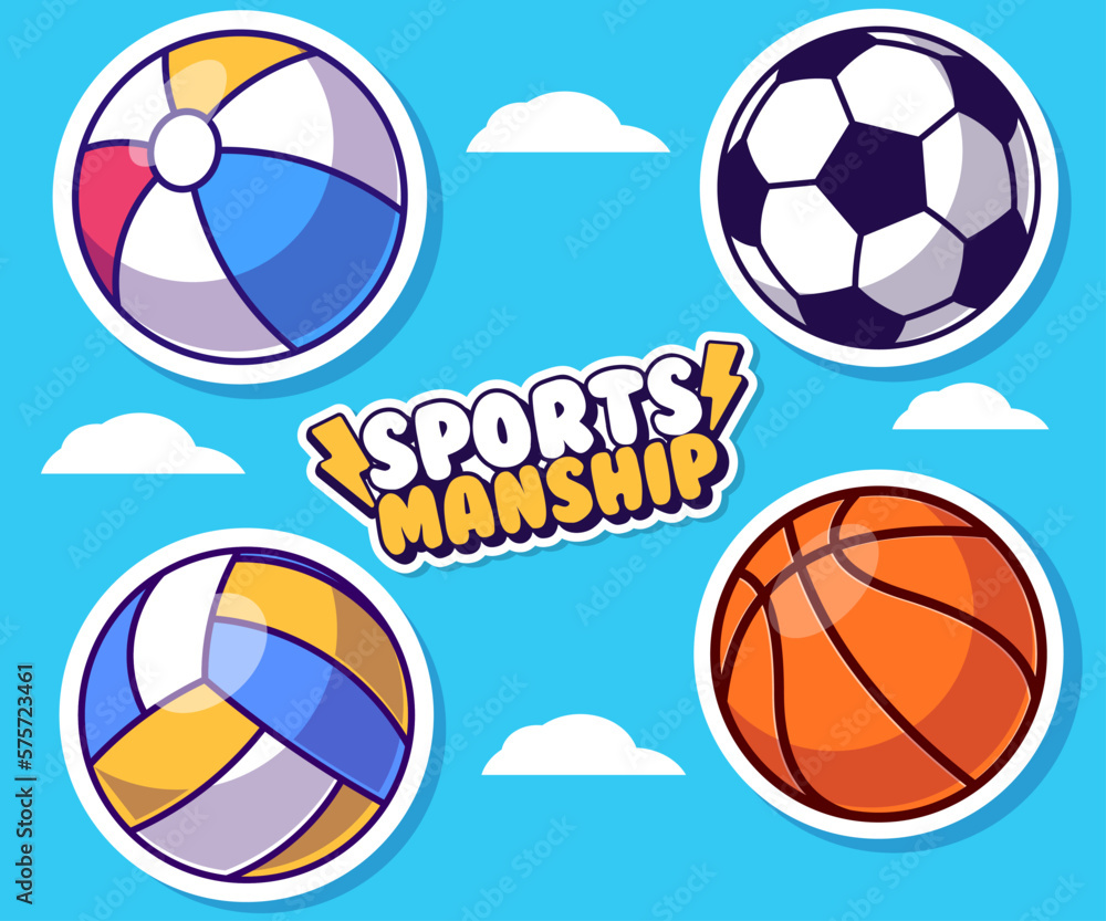 Collection of round balls for different sports and leisure activities vector flat illustration.