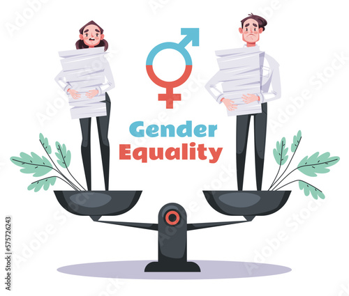 Gender equality man woman tolerance opportunity justice business relationship concept. Vector graphic design element illustration