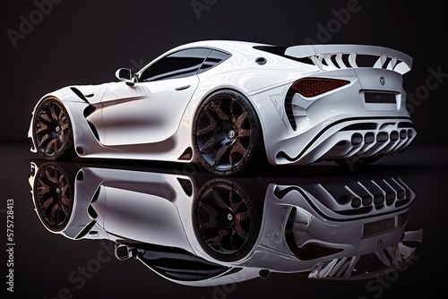 White generic exotic sports car isolated on a black background illustrated with generative AI