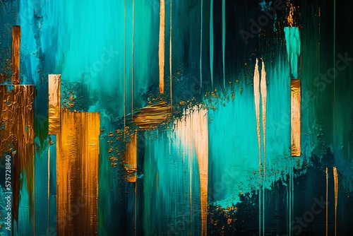 Oxidized Metal blue green Copper Patina. Abstract oil and acryl painting on canvas texture background. Generative AI.