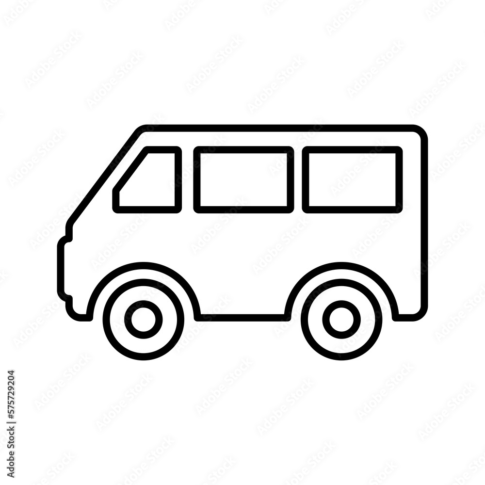 Carriage, conveyance, mini bus outline icon. Line art vector.